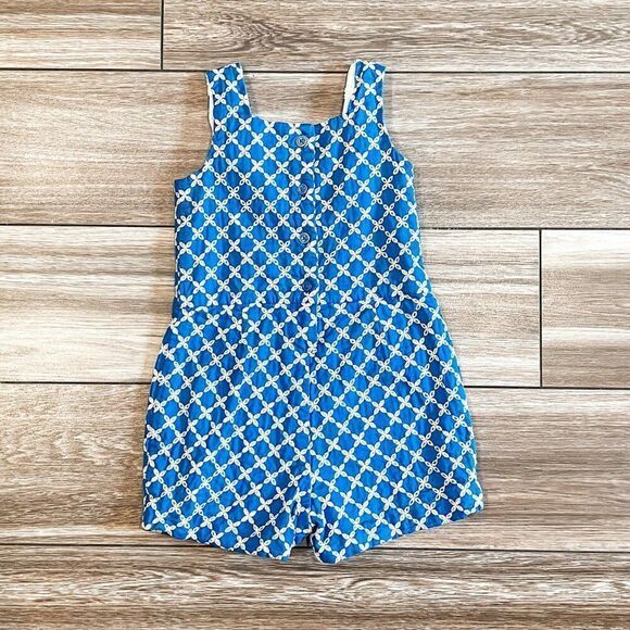 Janie and Jack Blue White Eyelet Bow Romper Size 18-24M - Picture 3 of 5